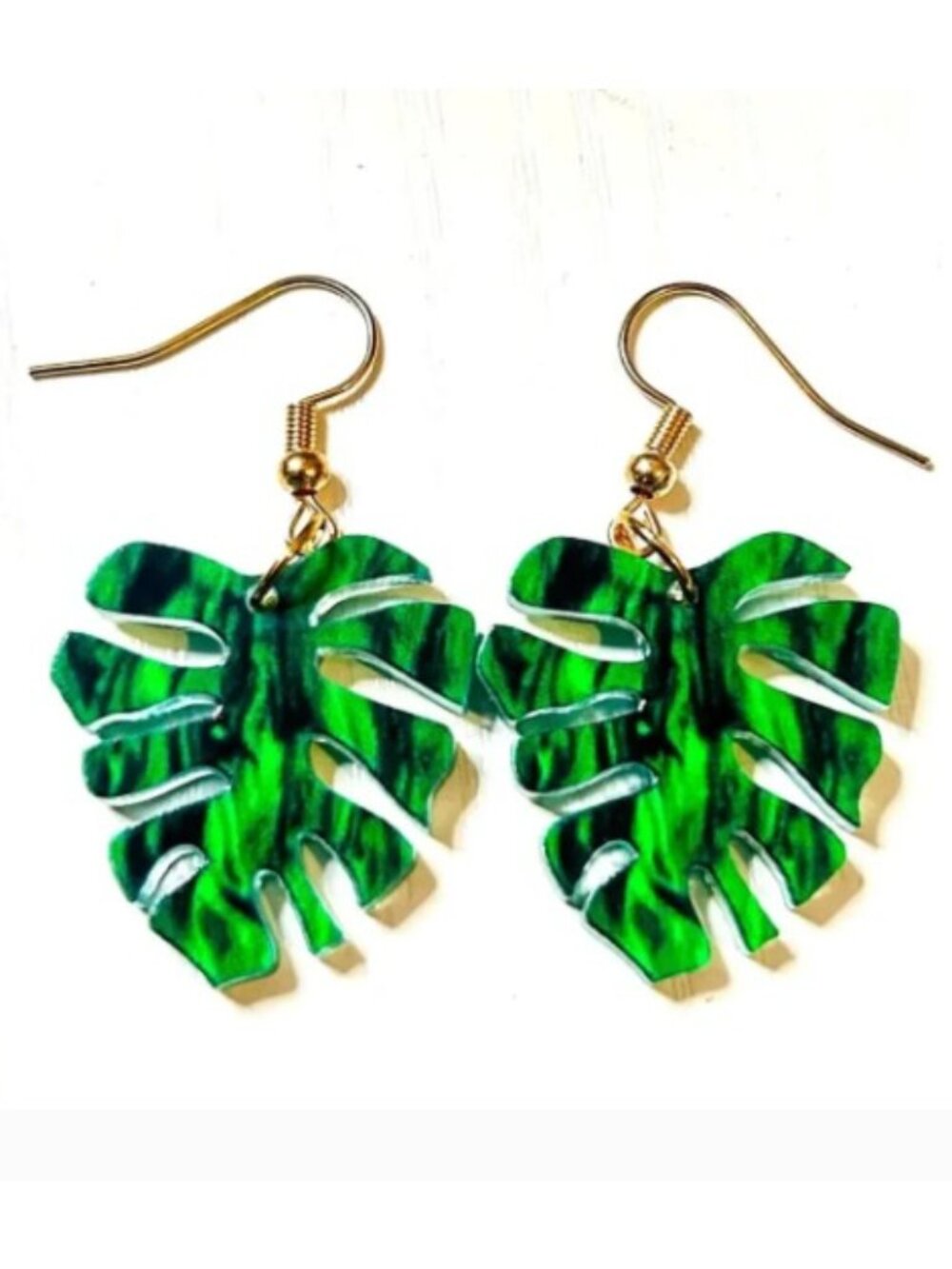 🌿 NEW Monstera Leaf Earrings – Green Tropical Botanical Statement Earrings